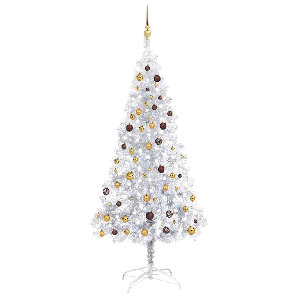 Artificial Christmas Tree with LEDs&Ball Set Silver 82.7" PET