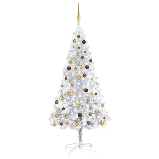 Artificial Christmas Tree with LEDs&Ball Set Silver 82.7" PET