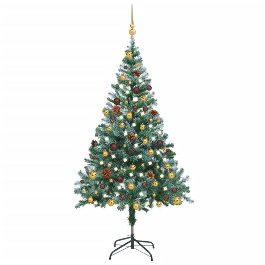 Frosted Christmas Tree with LEDs&Ball Set&Pinecones 59.1"