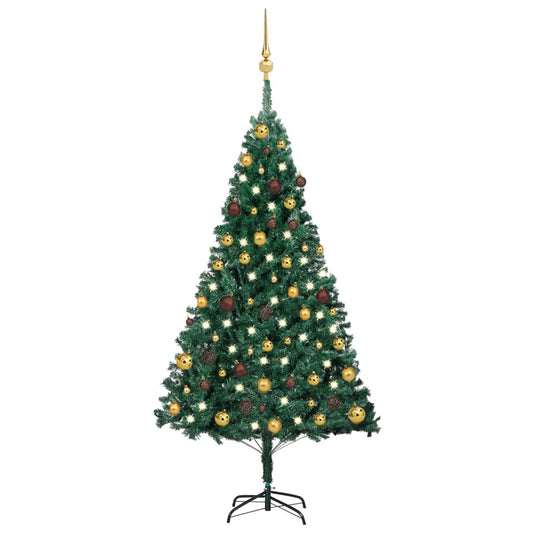 Artificial Christmas Tree with LEDs&Ball Set Green 59.1" PVC