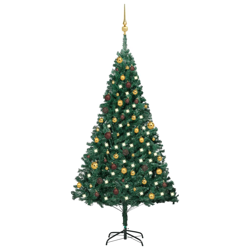 Artificial Christmas Tree with LEDs&Ball Set Green 70.9" PVC