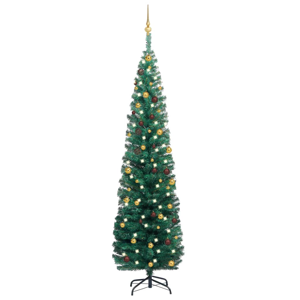 Slim Artificial Christmas Tree with LEDs&Ball Set Green 82.7"