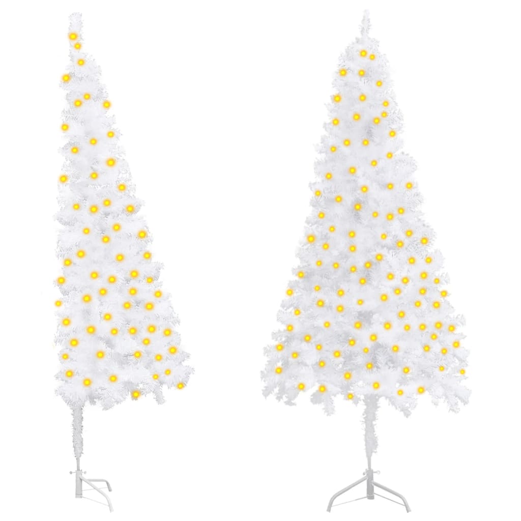 Corner Artificial Christmas Tree with LEDs White 82.7" PVC