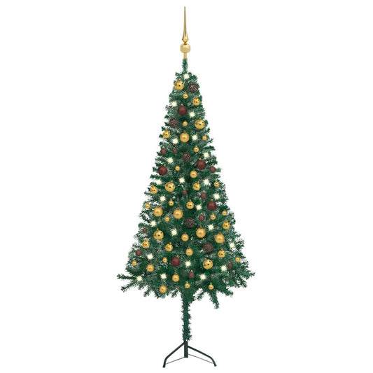 Corner Artificial Christmas Tree LEDs&Ball Set Green 59.1" PVC