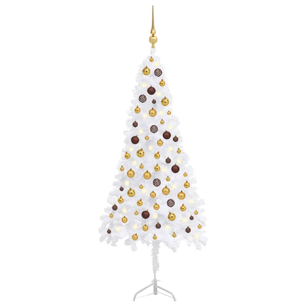 Corner Artificial Christmas Tree LEDs&Ball Set White 59.1" PVC