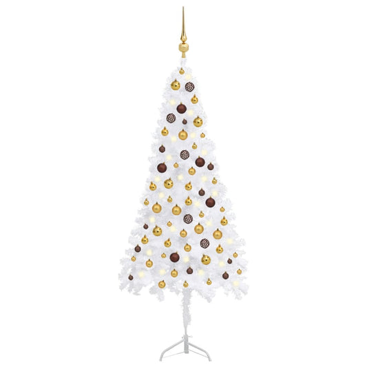 Corner Artificial Christmas Tree LEDs&Ball Set White 59.1" PVC