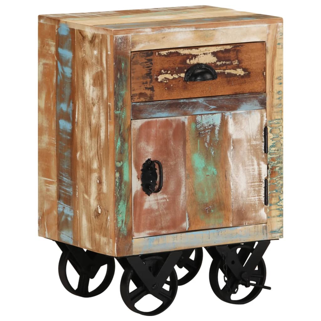 Bedside Cabinet with Wheels 15.7"x11.8"x22.4" Solid Reclaimed Wood