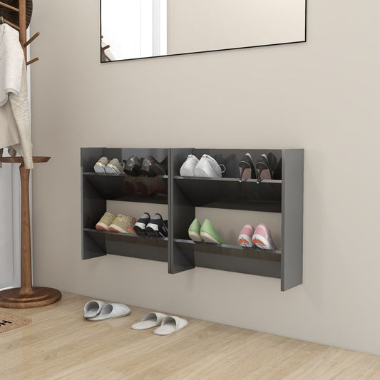 Wall Shoe Cabinets 2 pcs High Gloss Gray 23.6"x7.1"x23.6" Engineered Wood
