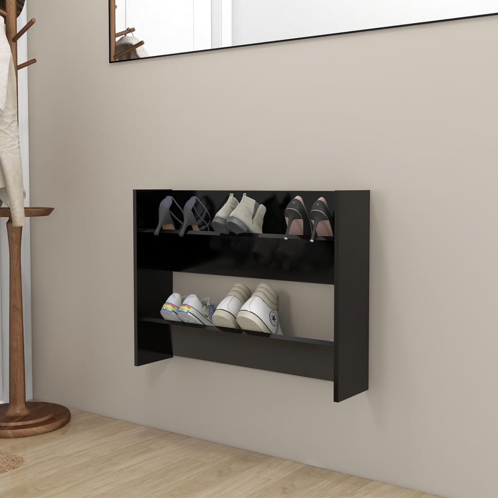 Wall Shoe Cabinet Black 31.5"x7.1"x23.6" Engineered Wood