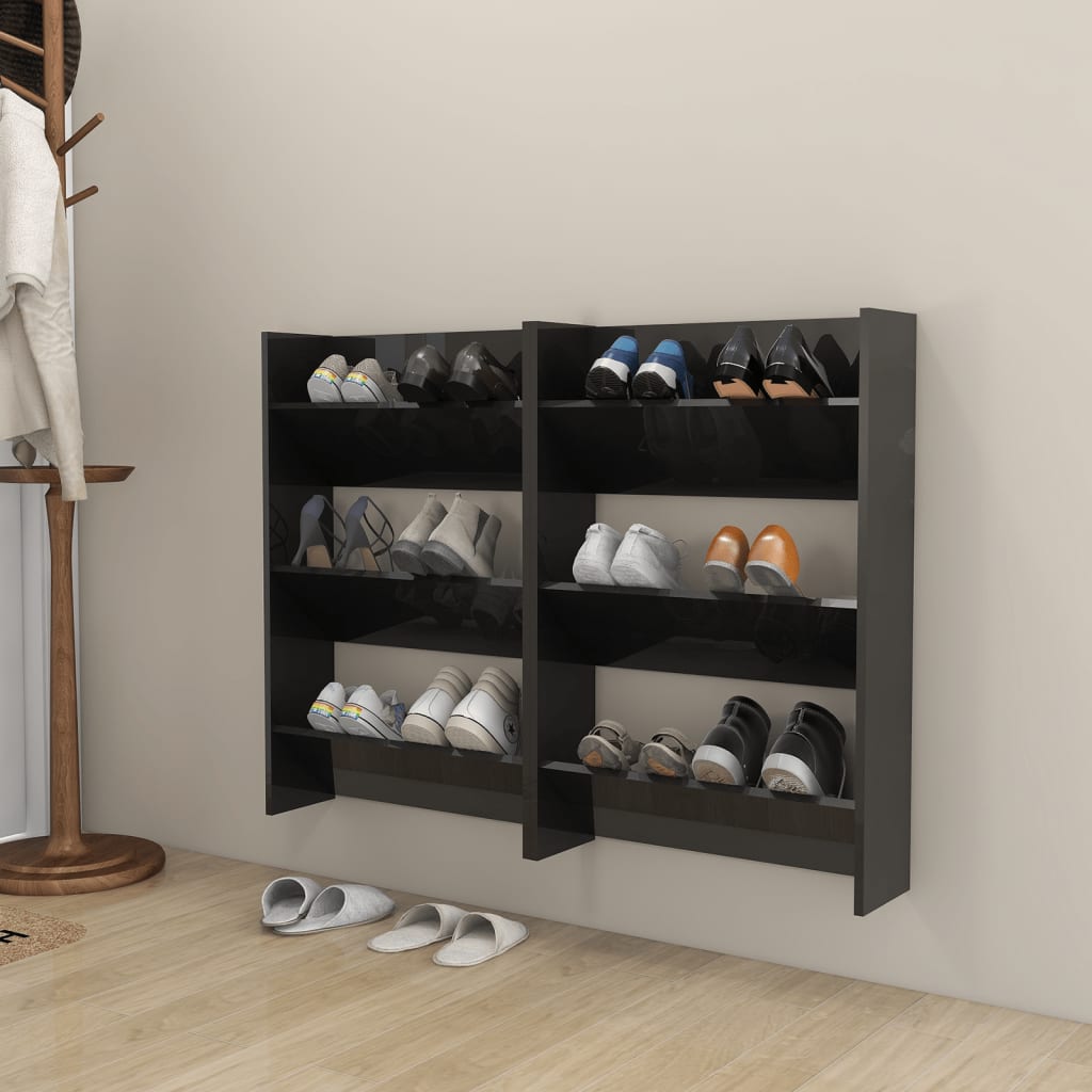 Wall Shoe Cabinets 2 pcs High Gloss Black 23.6"x7.1"x35.4" Engineered Wood
