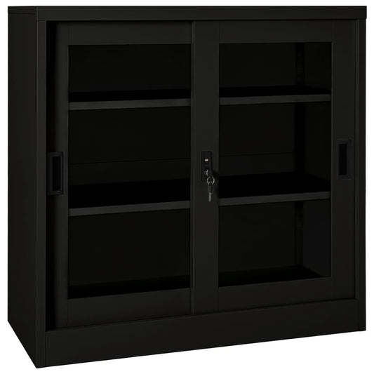 Sliding Door Cabinet Black 35.4"x15.7"x35.4" Steel