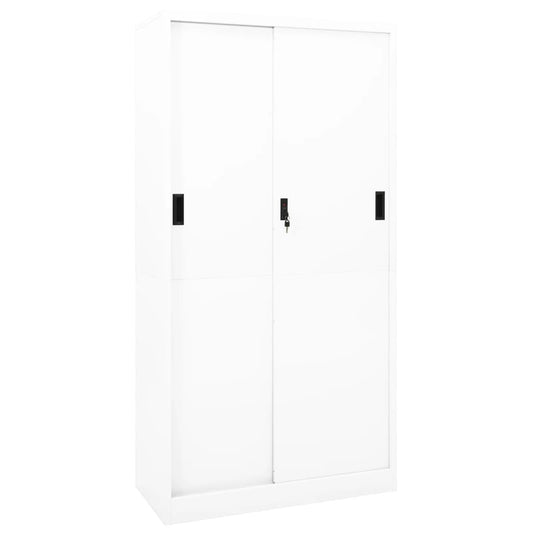 Office Cabinet with Sliding Door White 35.4"x15.7"x70.9" Steel