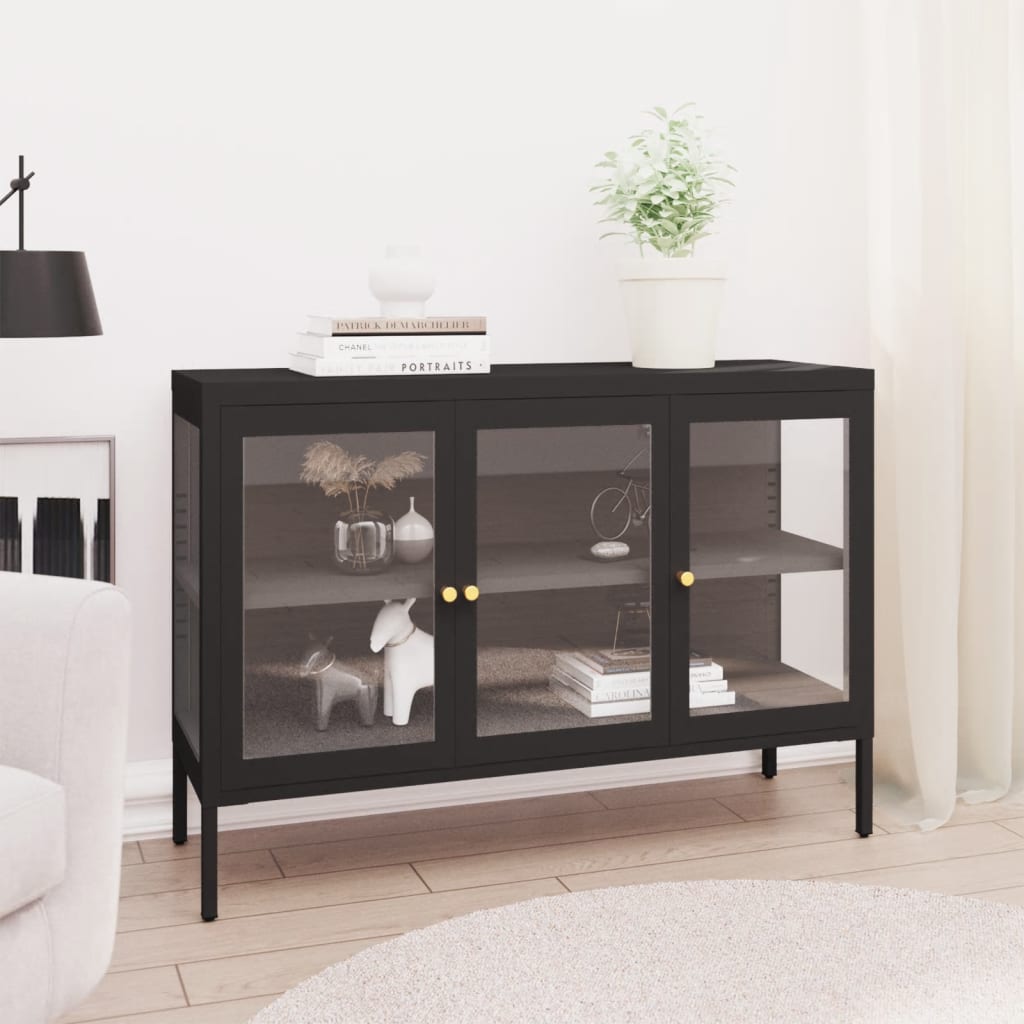 Sideboard Black 41.3"x13.8"x27.6" Steel and Glass