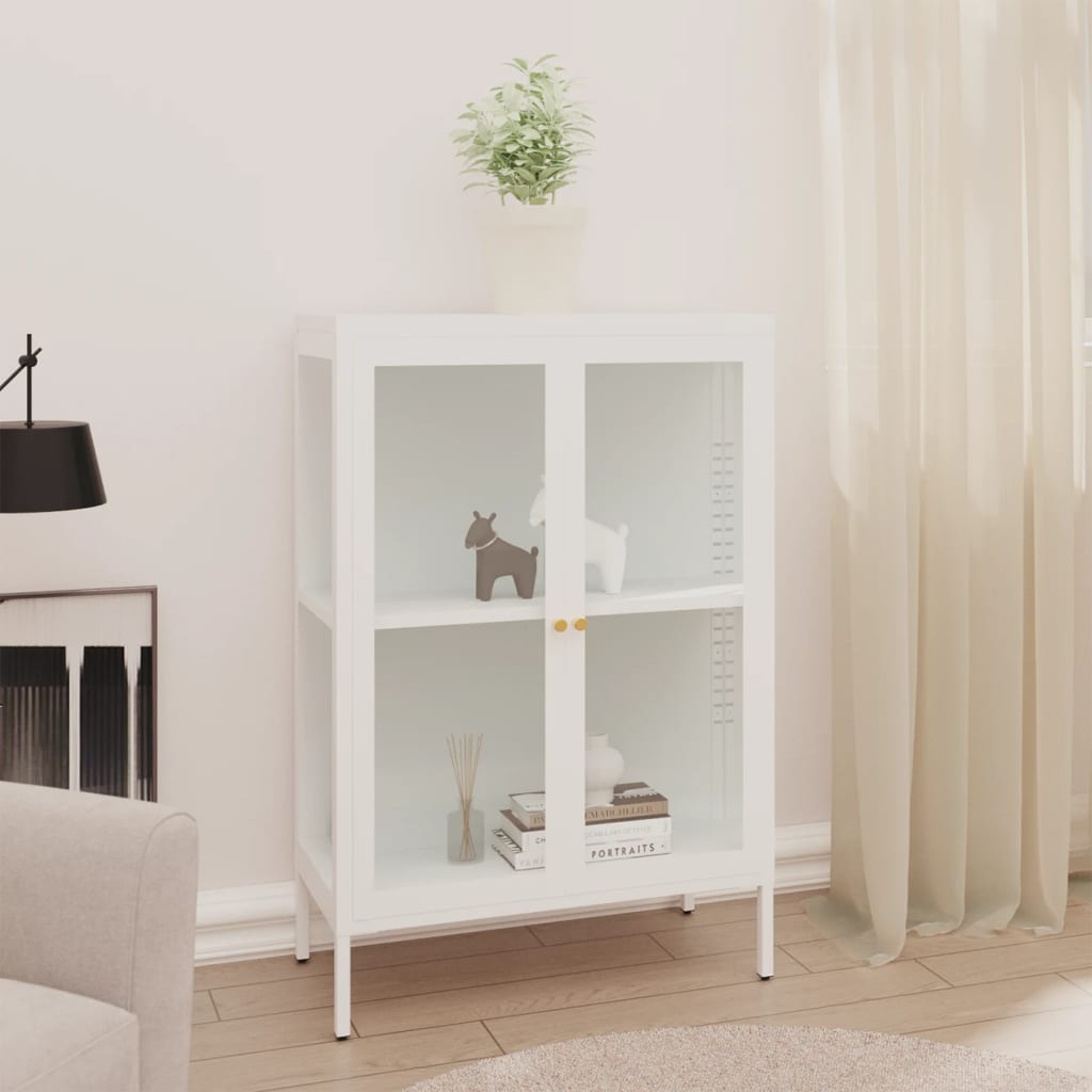 Sideboard White 29.5"x13.8"x41.3" Steel and Glass