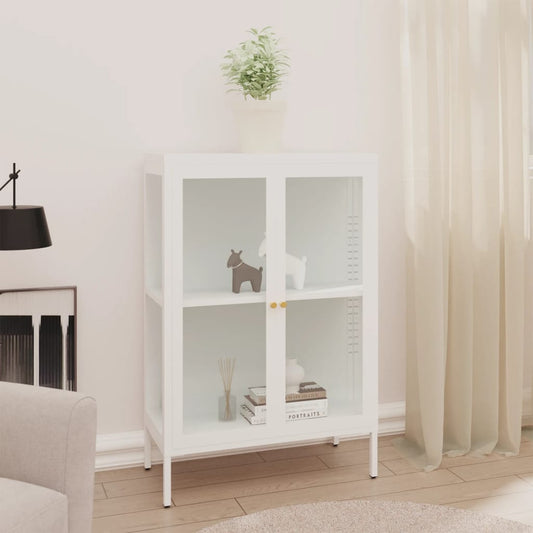 Sideboard White 29.5"x13.8"x41.3" Steel and Glass