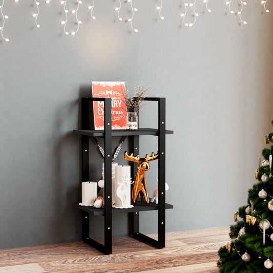 2-Tier Book Cabinet Black 15.7"x11.8"x27.6" Solid Pine Wood