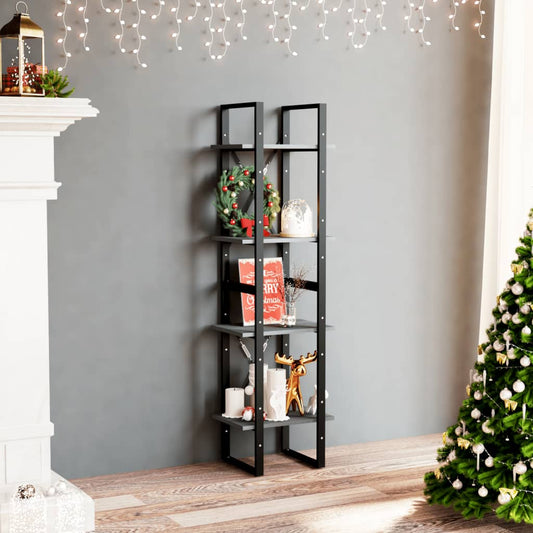4-Tier Book Cabinet Gray 15.7"x11.8"x55.1" Solid Pine Wood