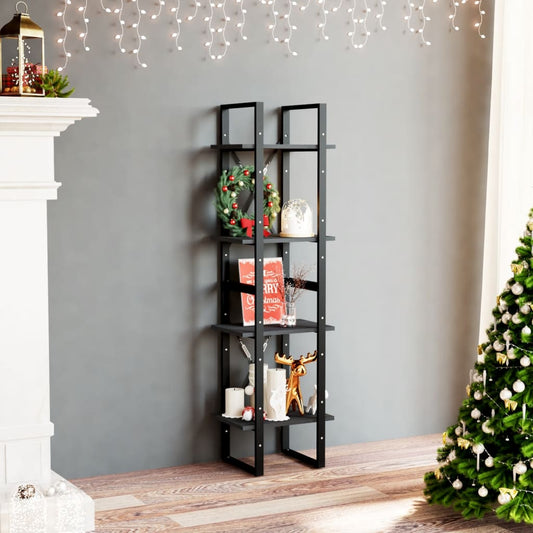 4-Tier Book Cabinet Black 15.7"x11.8"x55.1" Solid Pine Wood