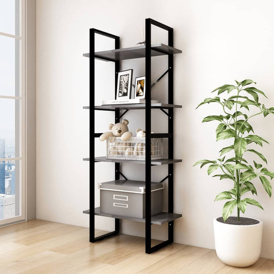 4-Tier Book Cabinet Gray 23.6"x11.8"x55.1" Solid Pine Wood