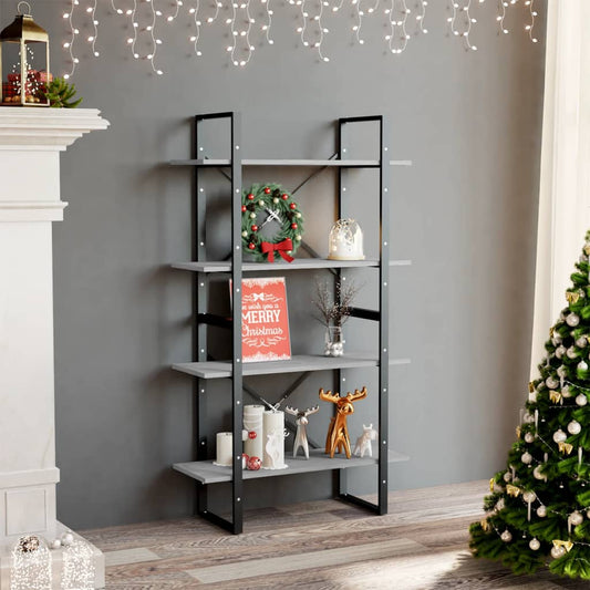 4-Tier Book Cabinet Concrete Gray 31.5"x11.8"x55.1" Engineered Wood