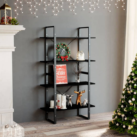 4-Tier Book Cabinet Black 31.5"x11.8"x55.1" Solid Pine Wood