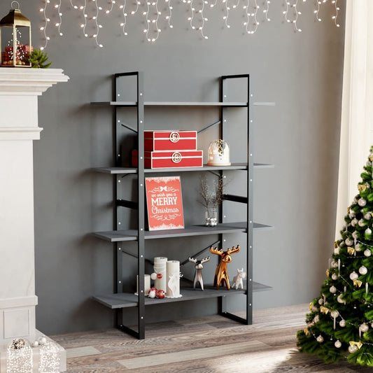 4-Tier Book Cabinet Gray 39.4"x11.8"x55.1" Solid Pine Wood