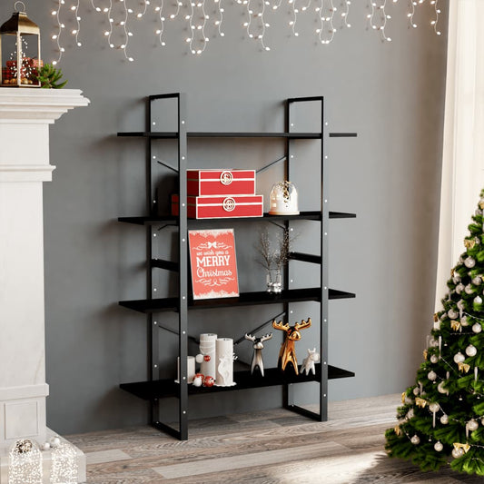 4-Tier Book Cabinet Black 39.4"x11.8"x55.1" Solid Pine Wood