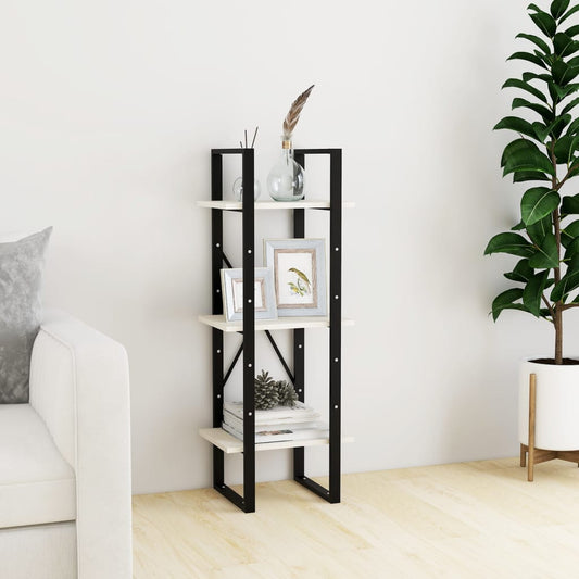 3-Tier Book Cabinet White 15.7"x11.8"x41.3" Solid Pinewood