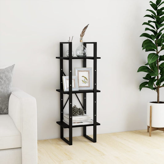 3-Tier Book Cabinet Black 15.7"x11.8"x41.3" Solid Pinewood