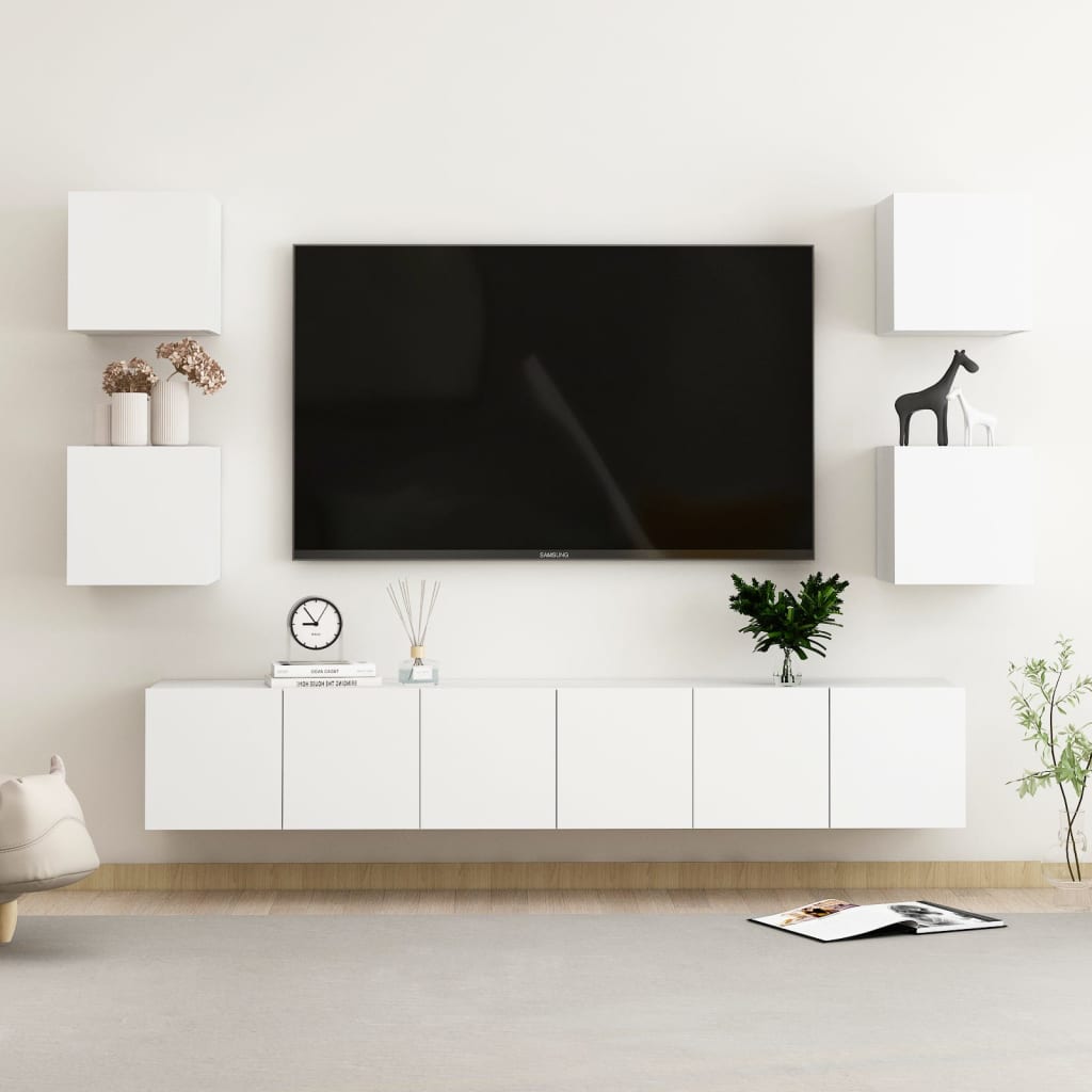 7 Piece TV Cabinet Set White Engineered Wood