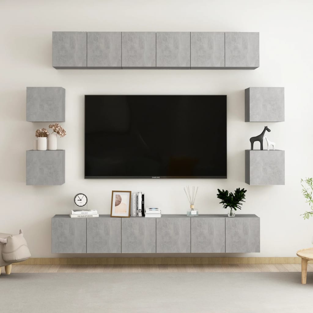 10 Piece TV Cabinet Set Concrete Gray Engineered Wood