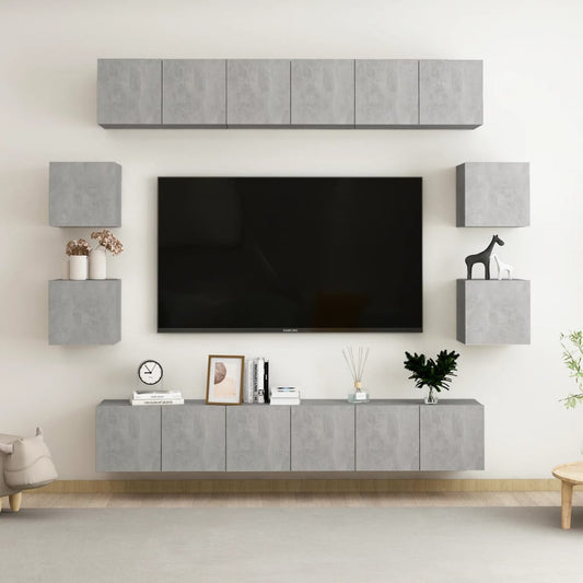 10 Piece TV Cabinet Set Concrete Gray Engineered Wood