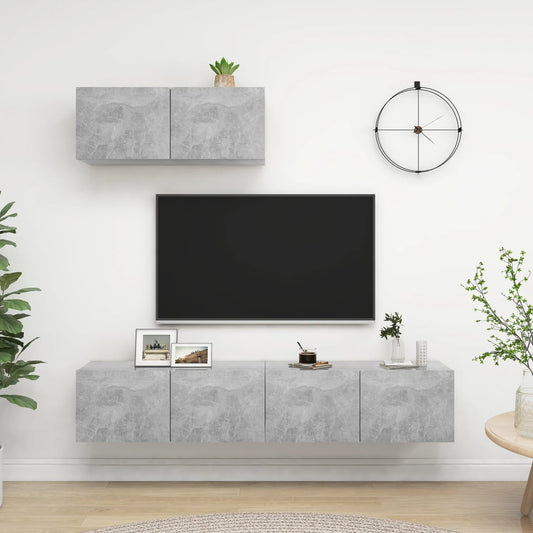 TV Cabinets 3 pcs Concrete Gray Engineered Wood