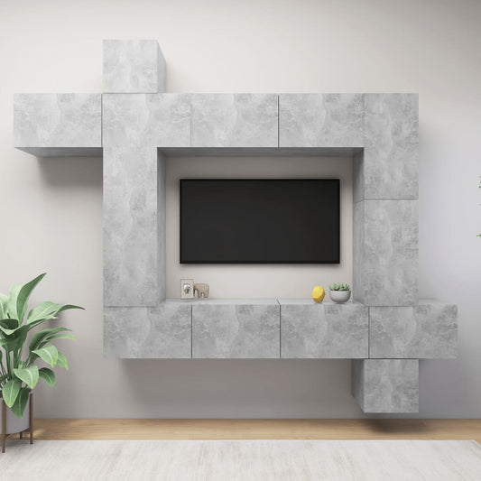 9 Piece TV Cabinet Set Concrete Gray Engineered Wood