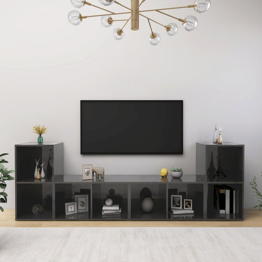 TV Cabinets 4 pcs High Gloss Gray 28.3"x13.8"x14.4" Engineered Wood