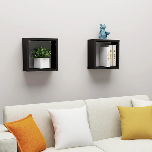 Wall Cube Shelves 2 pcs Black 11.8"x5.9"x11.8"