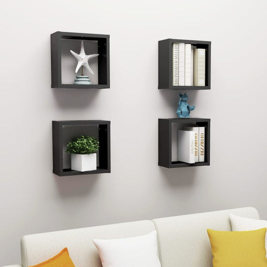 Wall Cube Shelves 4 pcs Black 11.8"x5.9"x11.8"