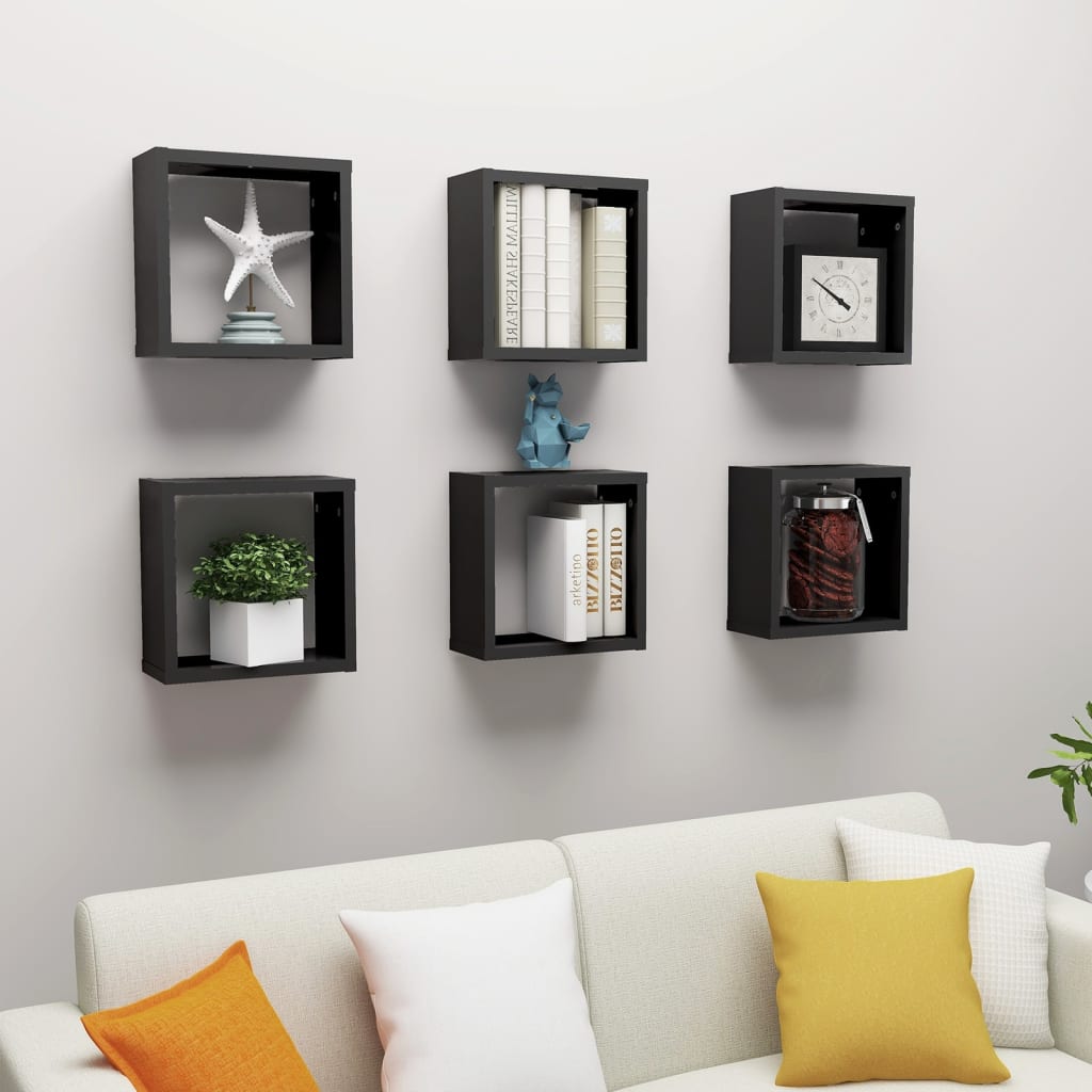 Wall Cube Shelves 6 pcs Black 11.8"x5.9"x11.8"