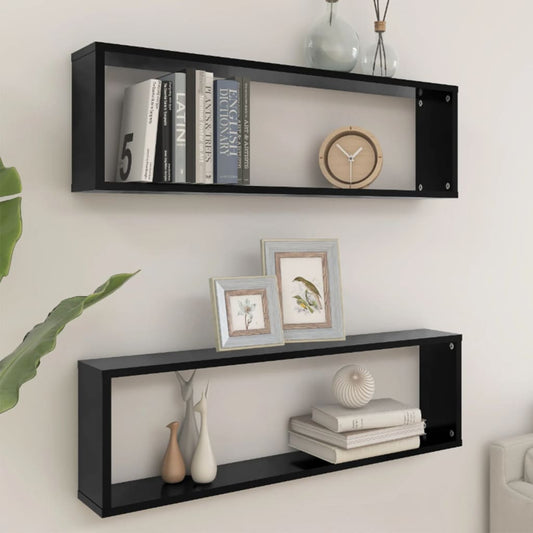 Wall Cube Shelves 2 pcs Black 39.4"x5.9"x11.8" Engineered Wood