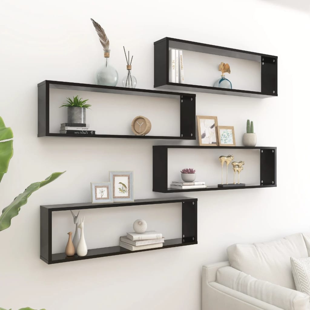 Wall Cube Shelves 4 pcs Black 39.4"x5.9"x11.8" Engineered Wood