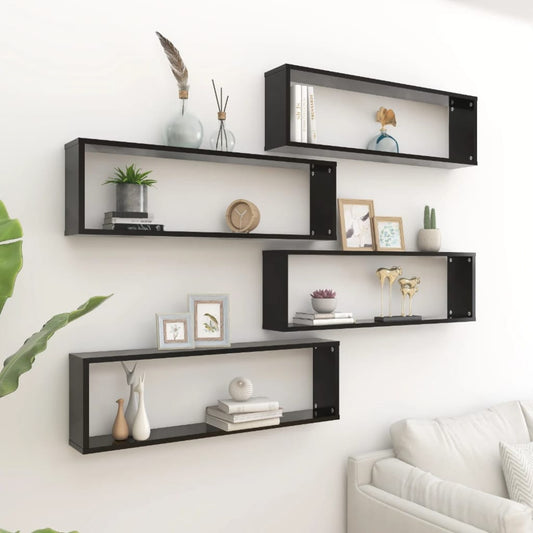 Wall Cube Shelves 4 pcs Black 39.4"x5.9"x11.8" Engineered Wood