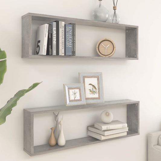 Wall Cube Shelves 2 pcs Concrete Gray 39.4"x5.9"x11.8" Engineered Wood
