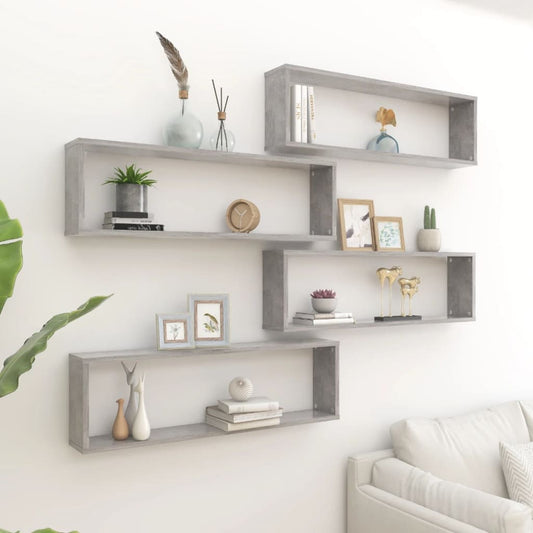 Wall Cube Shelves 4 pcs Concrete Gray 39.4"x5.9"x11.8" Engineered Wood