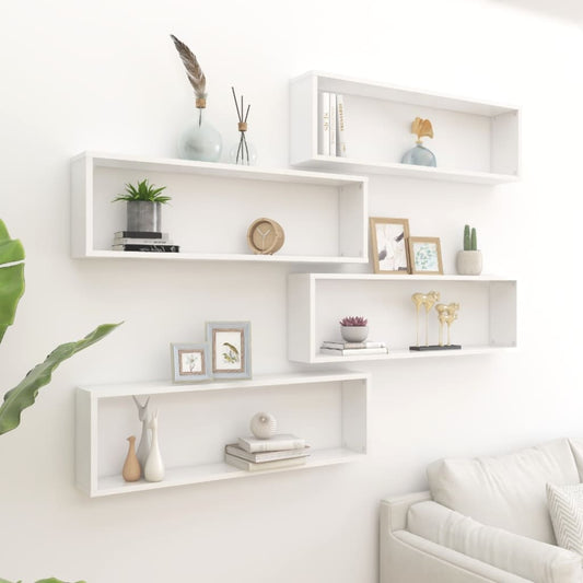 Wall Cube Shelves 4 pcs High Gloss White 39.4"x5.9"x11.8" Engineered Wood