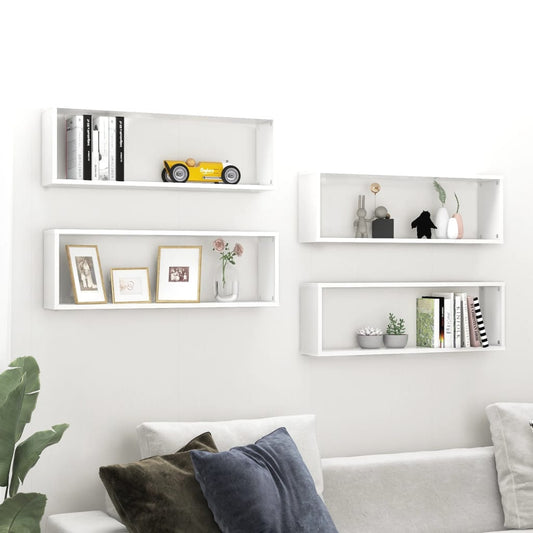 Wall Cube Shelves 4 pcs White 31.5"x5.9"x10.4" Engineered Wood