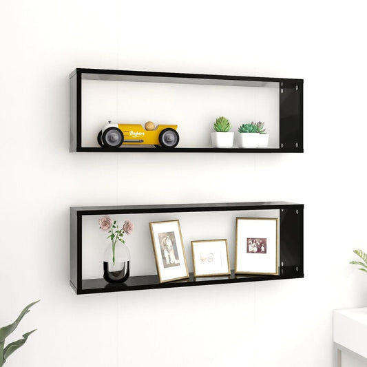 Wall Cube Shelves 2 pcs Black 31.5"x5.9"x10.4" Engineered Wood