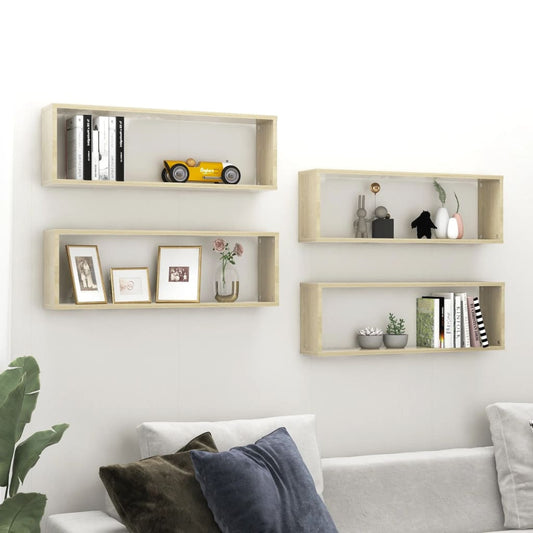 Wall Cube Shelves 4 pcs Sonoma Oak 31.5"x5.9"x10.4" Engineered Wood