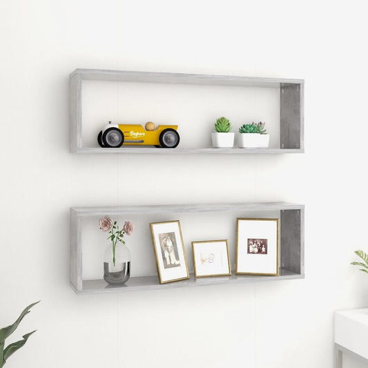 Wall Cube Shelves 2 pcs Concrete Gray 31.5"x5.9"x10.4" Engineered Wood