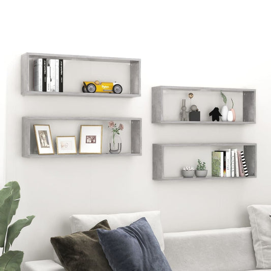 Wall Cube Shelves 4 pcs Concrete Gray 31.5"x5.9"x10.4" Engineered Wood