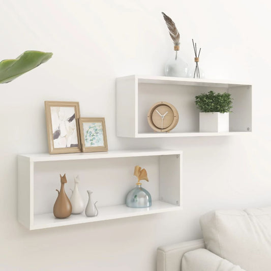 Wall Cube Shelves 2 pcs White 23.6"x5.9"x9.1" Engineered Wood